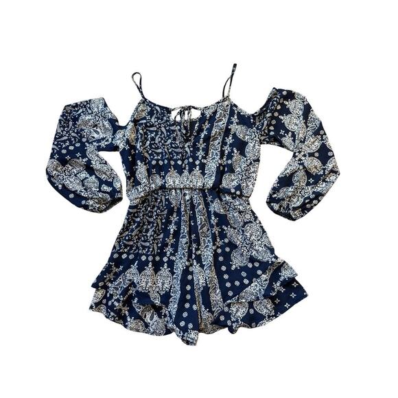 Altar'd State romper size medium, Blue & Cream design, fun & flirty! - Picture 1 of 11